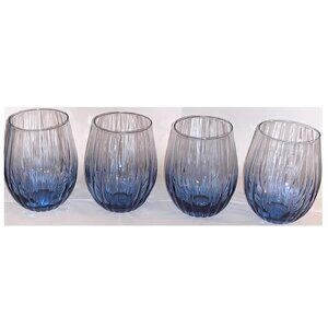 Blue Ribbed Stemless Wine Glasses (Set of 4) #2